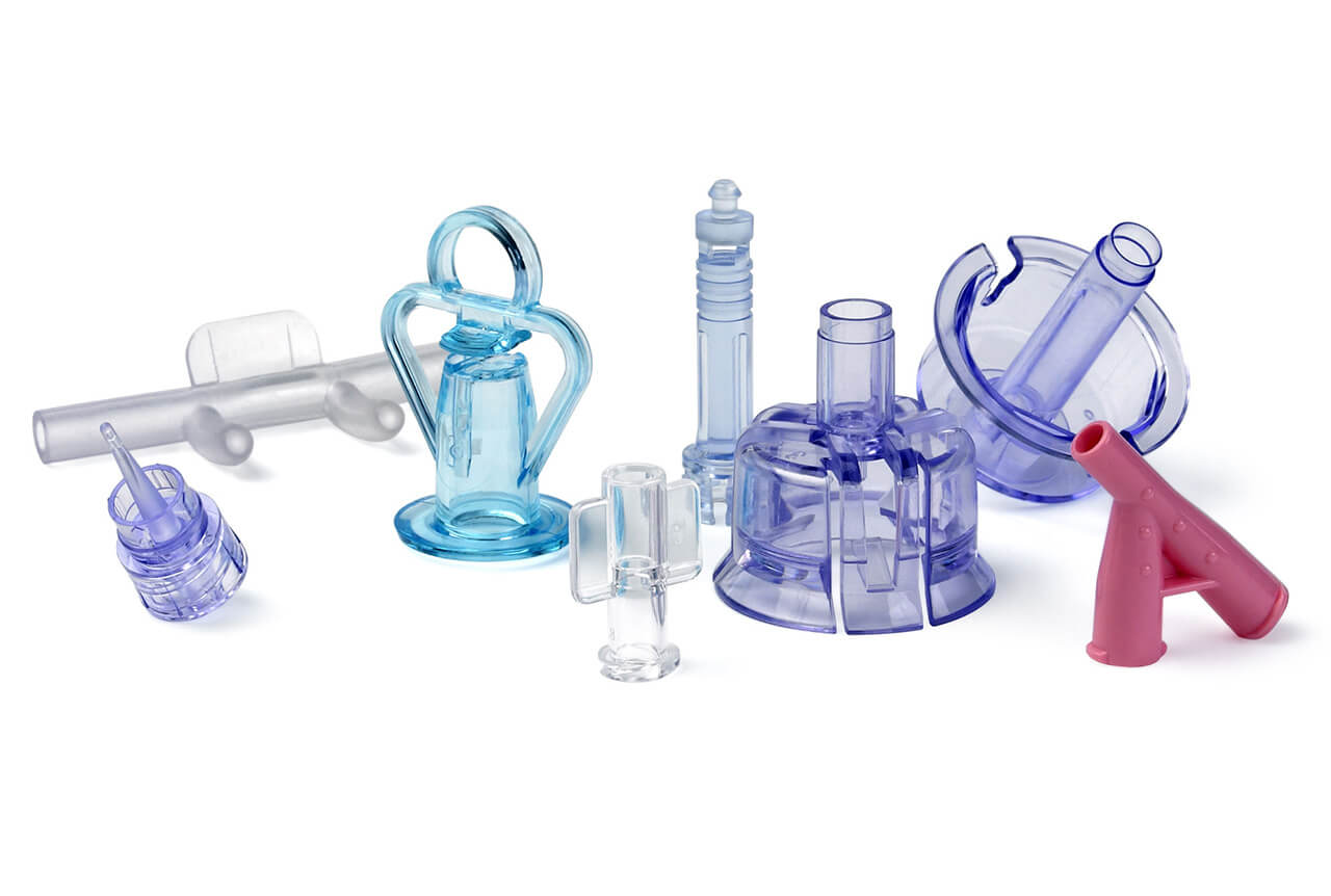 Various medical and laboratory parts created with Husky medical injection molding