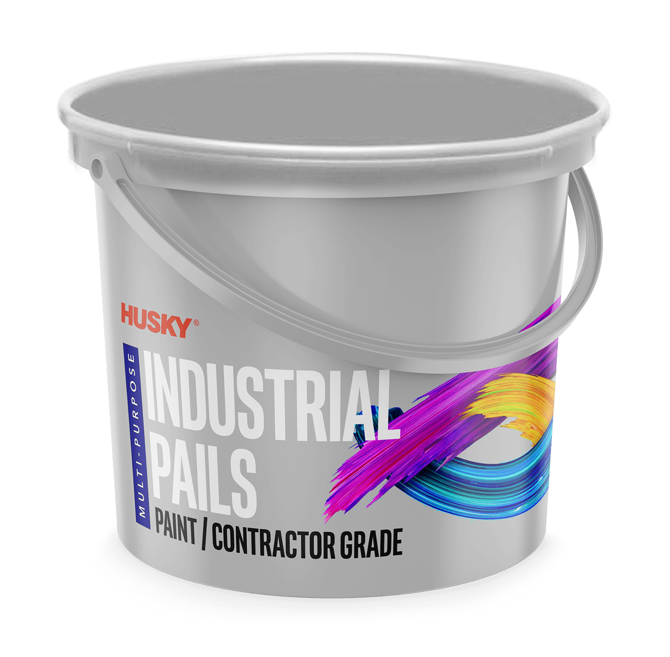 An industrial pail manufactured with one injection molding system for the pail, handle and inMold Labeling (IML).)