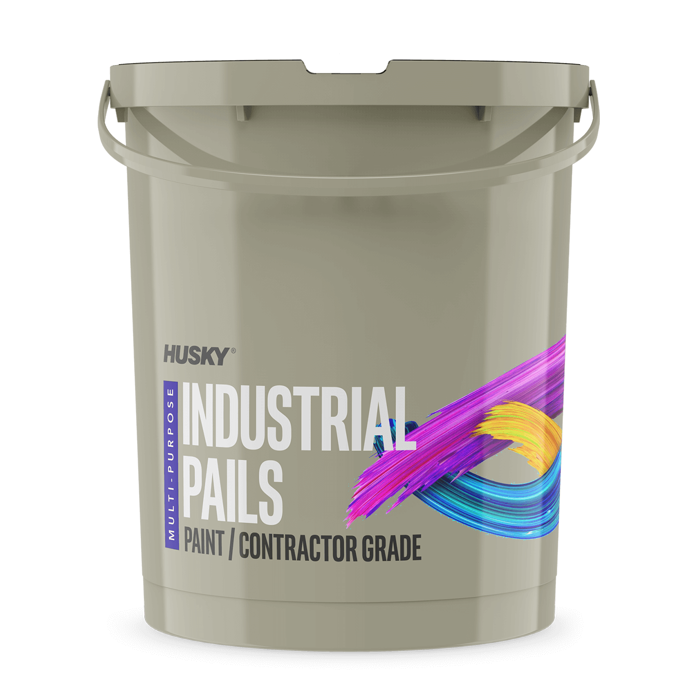 An industrial pail for paint manufactured with Husky mold injection technology.