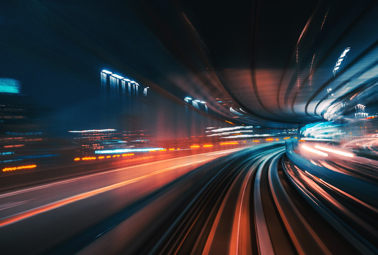 time lapse lights on a train